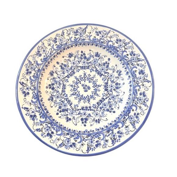 Source Unknown Other - Large Blue & White Vintage Floral Ceramic Plate 12” Hand Painted Cruz European